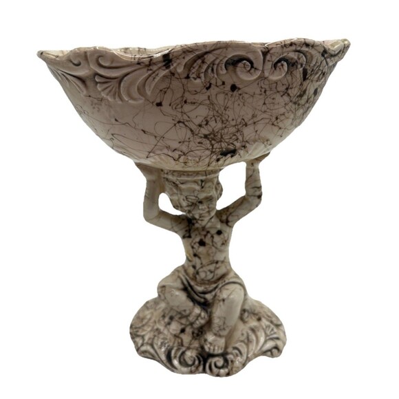 Vtg Possible Dreams Cherub Compote Candy Dish W/ Lid Crackle Glaze Pink Accents - Picture 2 of 14